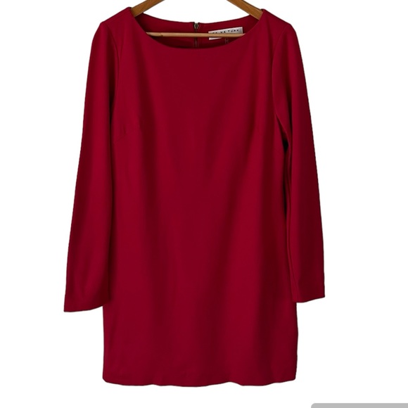 Trina Turk Red Long Sleeve Round Neck Shift Dress Size 10 - Picture 1 of 12